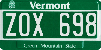 VT license plate ZOX698