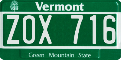 VT license plate ZOX716