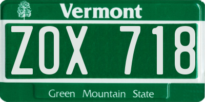 VT license plate ZOX718