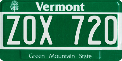 VT license plate ZOX720