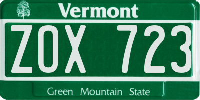 VT license plate ZOX723