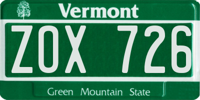 VT license plate ZOX726