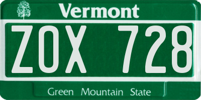 VT license plate ZOX728