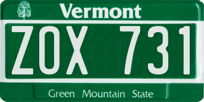 VT license plate ZOX731