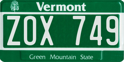 VT license plate ZOX749