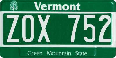 VT license plate ZOX752