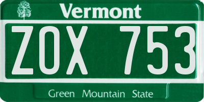 VT license plate ZOX753