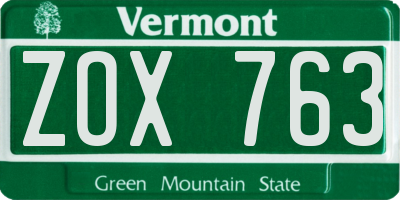 VT license plate ZOX763