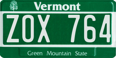 VT license plate ZOX764