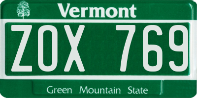 VT license plate ZOX769