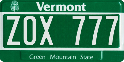 VT license plate ZOX777