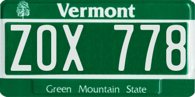 VT license plate ZOX778