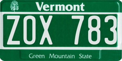 VT license plate ZOX783