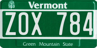 VT license plate ZOX784