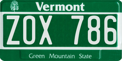 VT license plate ZOX786