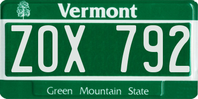 VT license plate ZOX792