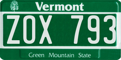 VT license plate ZOX793