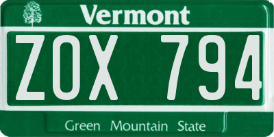 VT license plate ZOX794
