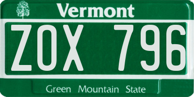 VT license plate ZOX796