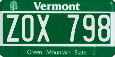 VT license plate ZOX798