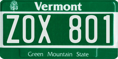 VT license plate ZOX801