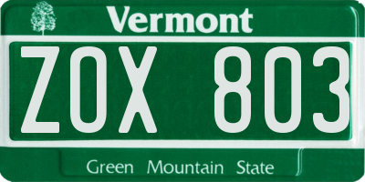 VT license plate ZOX803