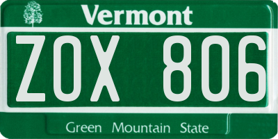 VT license plate ZOX806