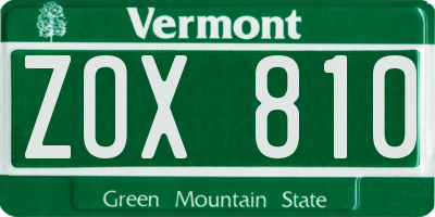 VT license plate ZOX810