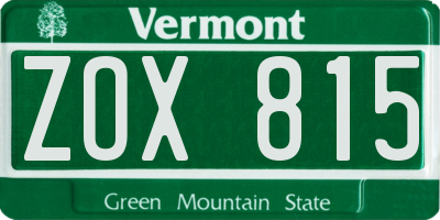 VT license plate ZOX815