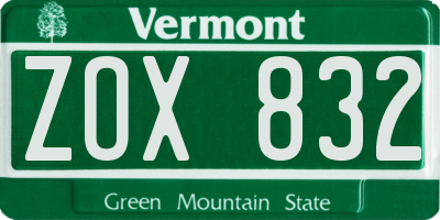 VT license plate ZOX832