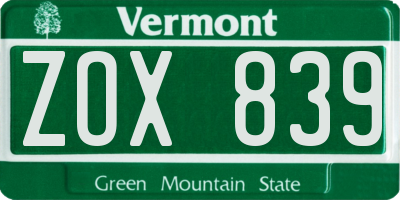 VT license plate ZOX839
