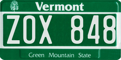 VT license plate ZOX848