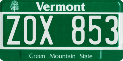 VT license plate ZOX853