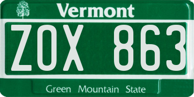 VT license plate ZOX863