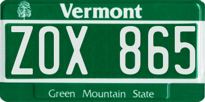 VT license plate ZOX865