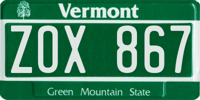 VT license plate ZOX867