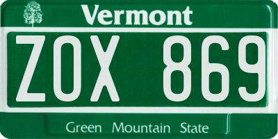 VT license plate ZOX869