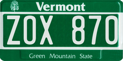 VT license plate ZOX870