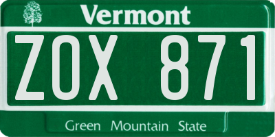 VT license plate ZOX871