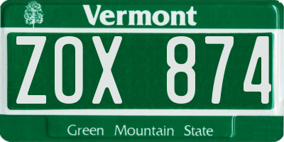VT license plate ZOX874