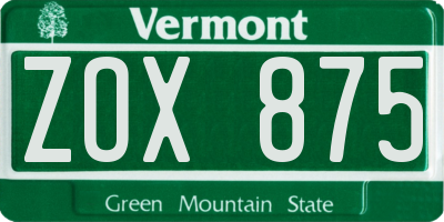 VT license plate ZOX875