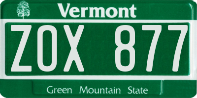 VT license plate ZOX877