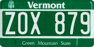 VT license plate ZOX879