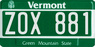 VT license plate ZOX881