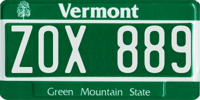 VT license plate ZOX889