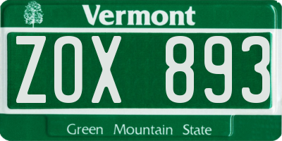 VT license plate ZOX893