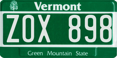 VT license plate ZOX898