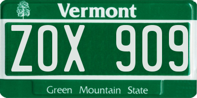 VT license plate ZOX909
