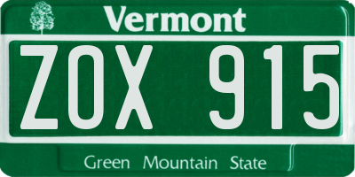 VT license plate ZOX915