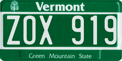 VT license plate ZOX919